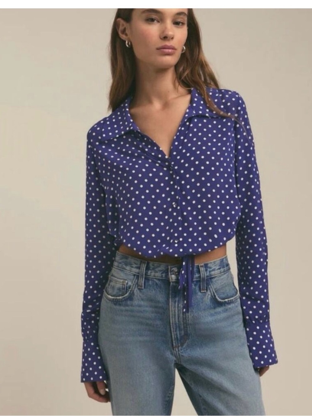 Favorite Daughter Blue Polka Dot Tie-Front Blouse